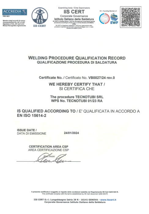 Certificato EN ISO 15614-2